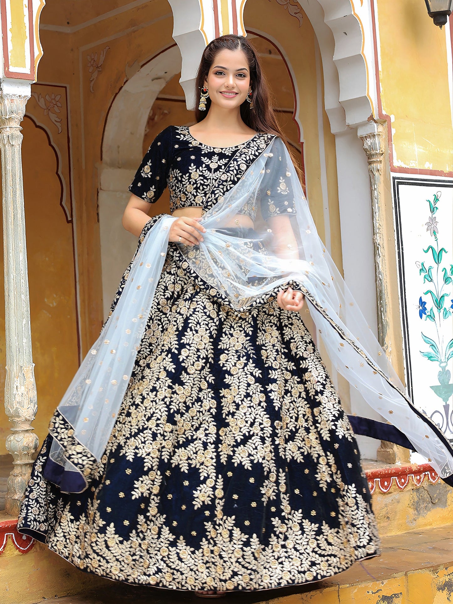 Rang-e-Savera Velvet Lehenga