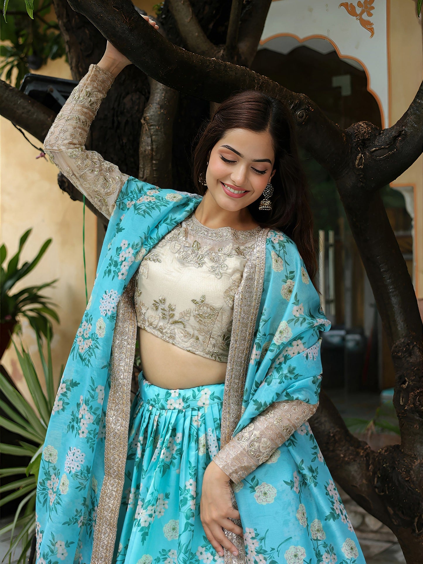 Neel Phool Organza Lehenga