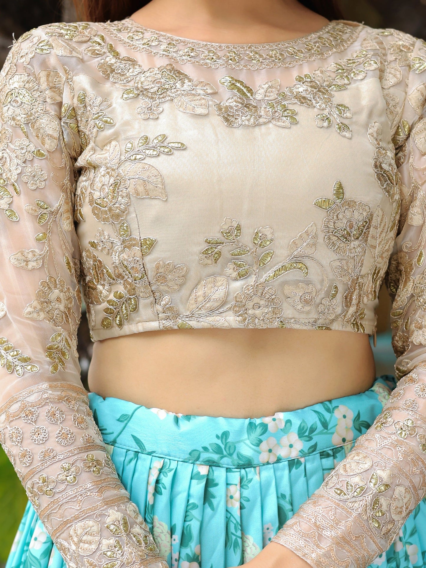 Neel Phool Organza Lehenga