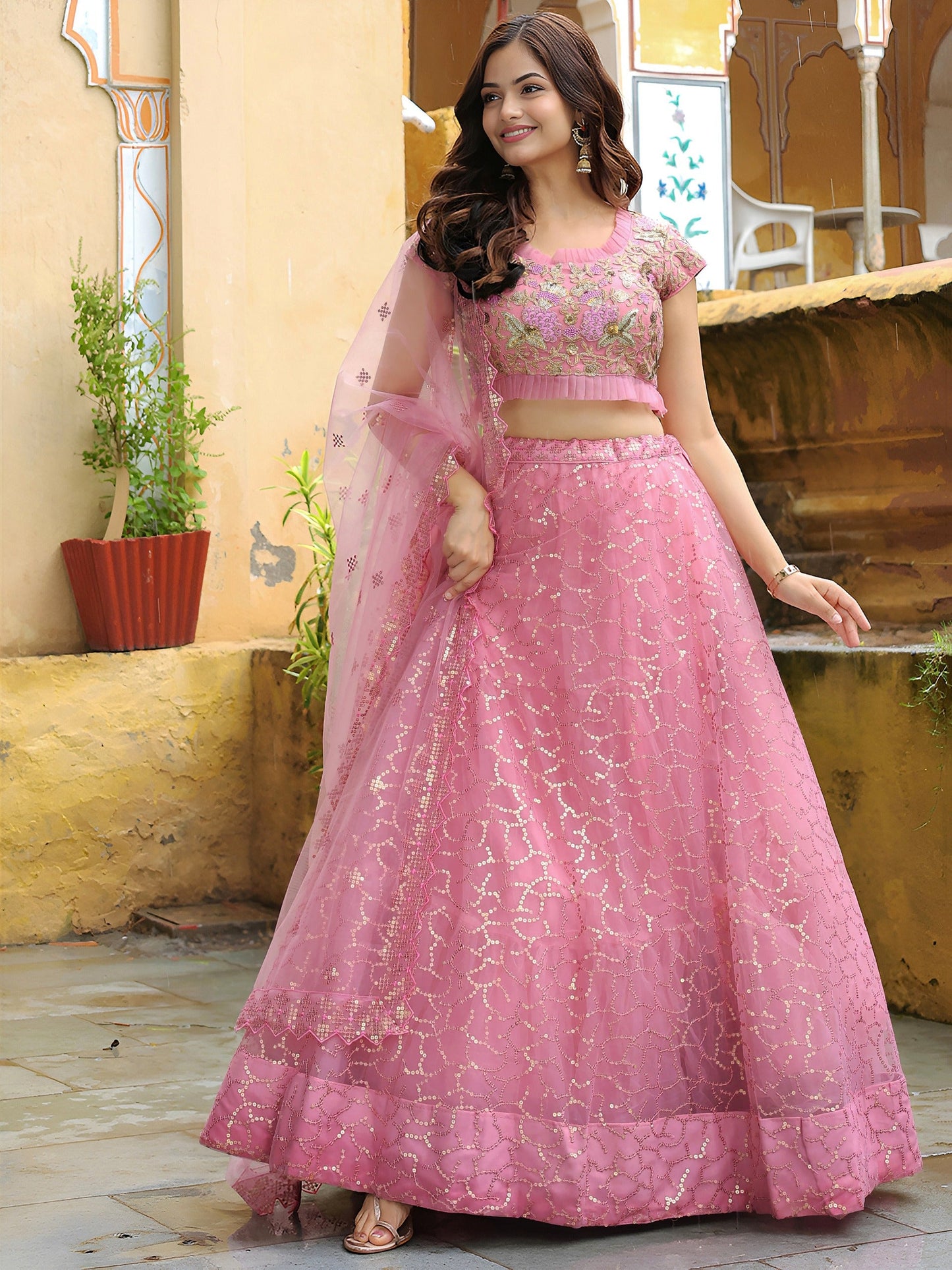 Princess’ Promise Pink Designer Net Lehenga