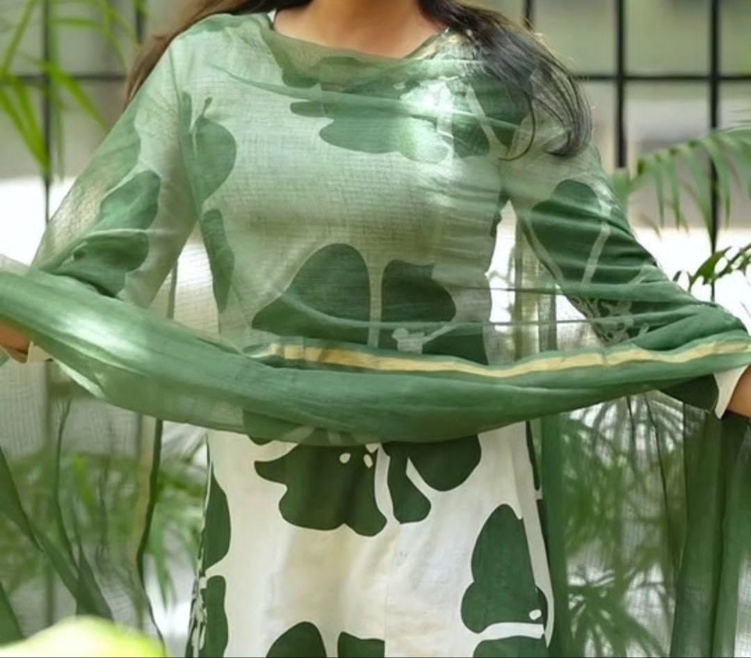 Leaf Flower Cotton Kurti Set