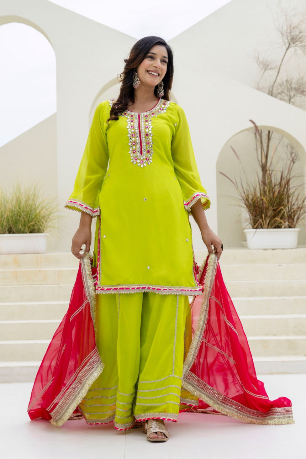 Leaflight Organza Kurti Set