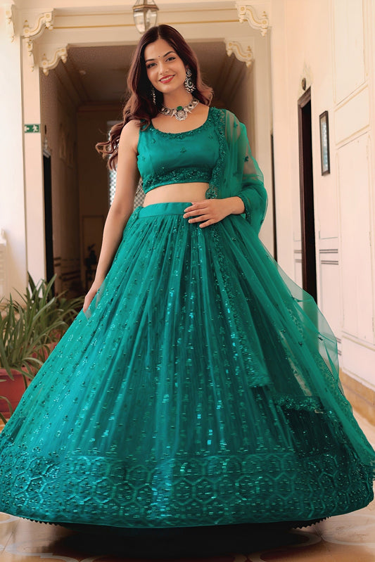 Teal Green Elegance Net Lehenga