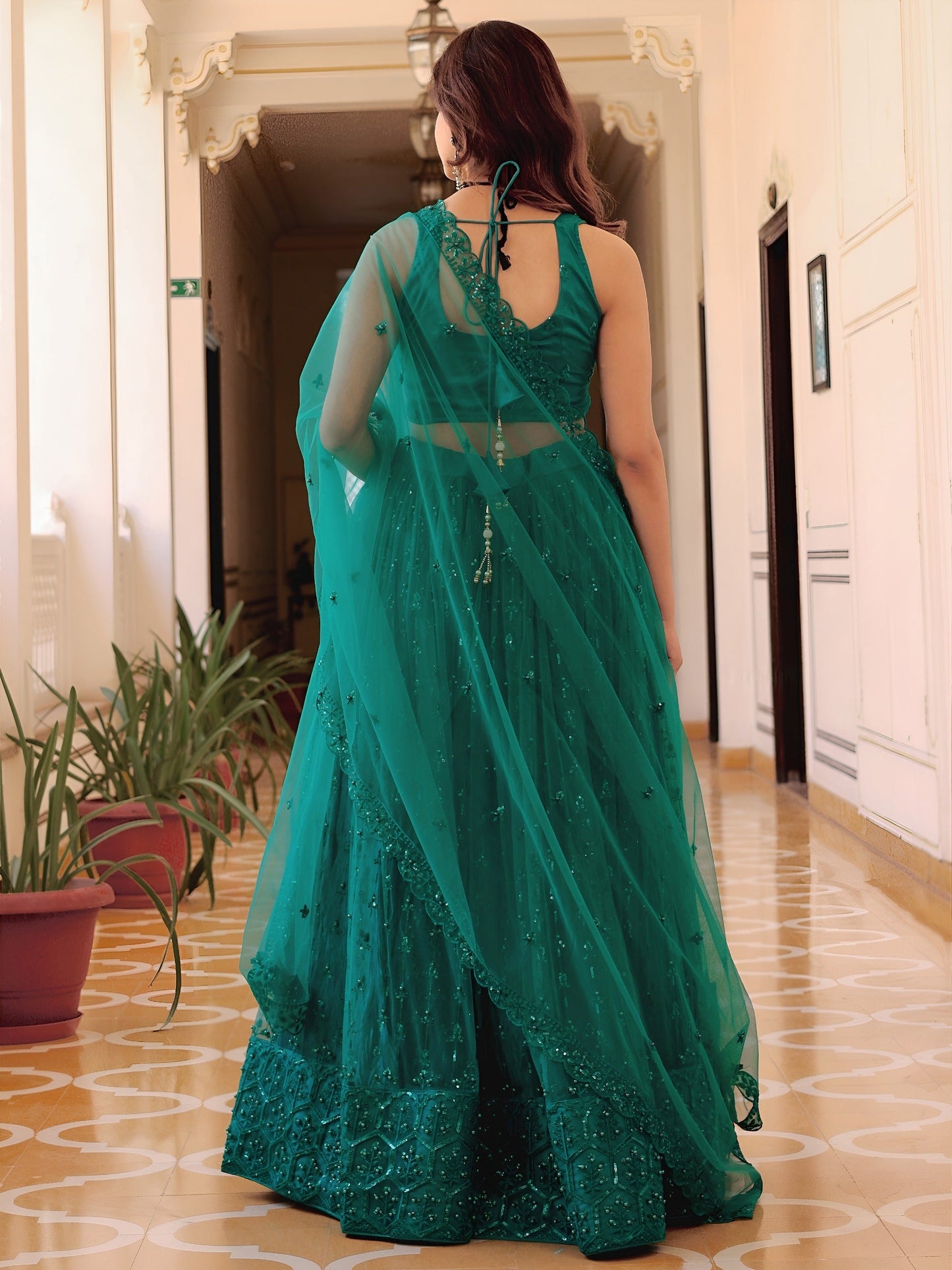 Teal Green Elegance Net Lehenga