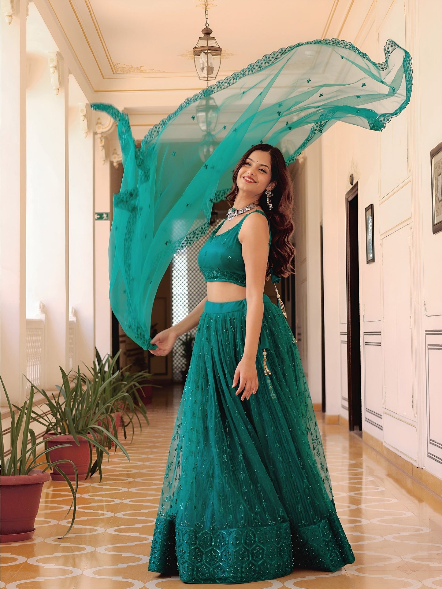 Teal Green Elegance Net Lehenga
