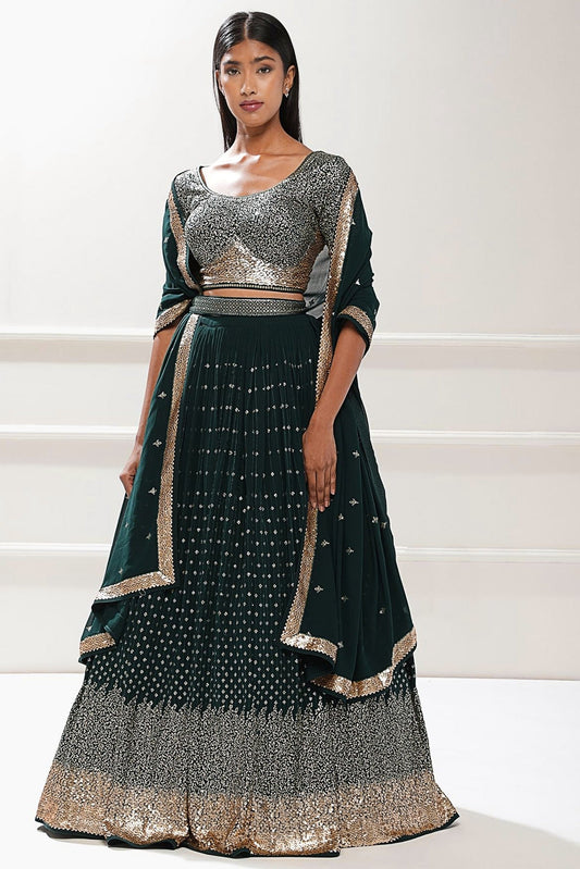 Luxurious Green Georgette Lehenga