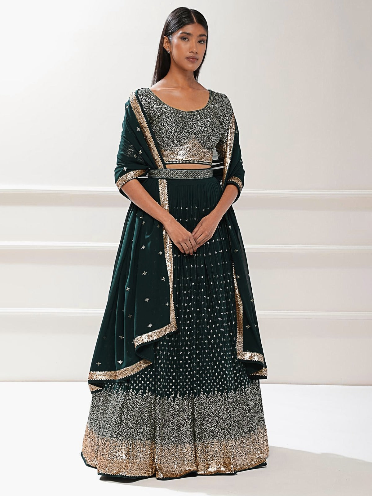 Luxurious Green Georgette Lehenga