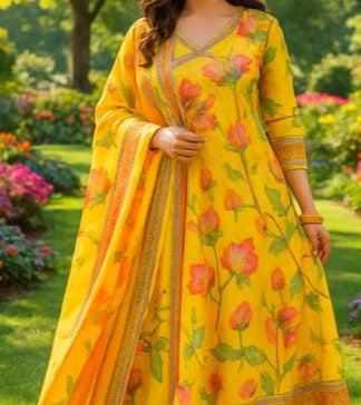 Flower Style Cotton Kurti Set