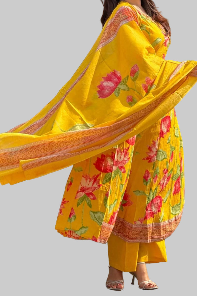 Flower Style Cotton Kurti Set