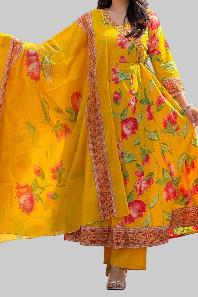 Flower Style Cotton Kurti Set