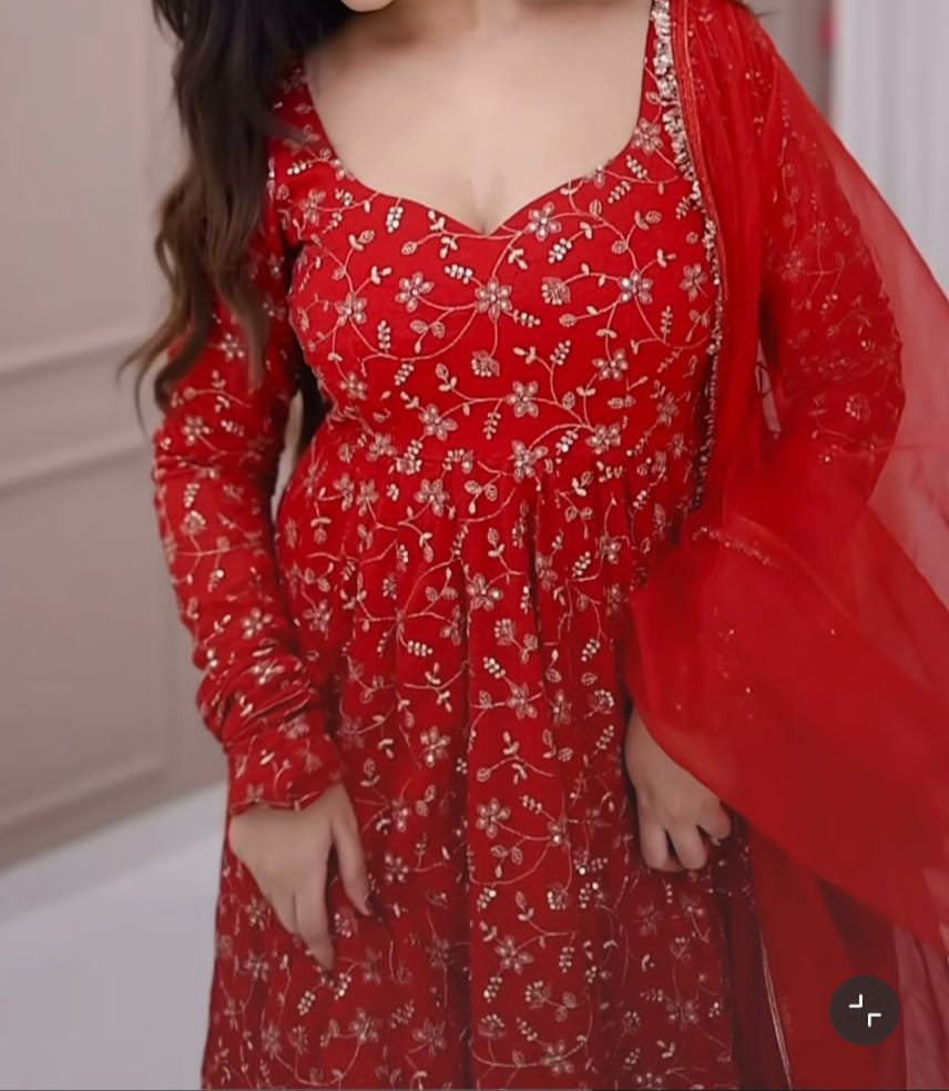 Red Sparkle Georgette Anarkali Gown Set