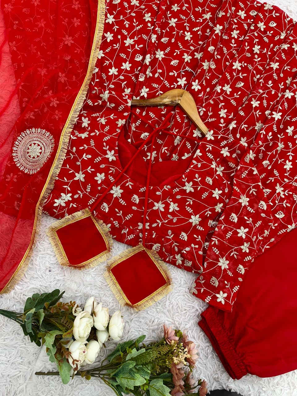 Red Sparkle Georgette Anarkali Gown Set