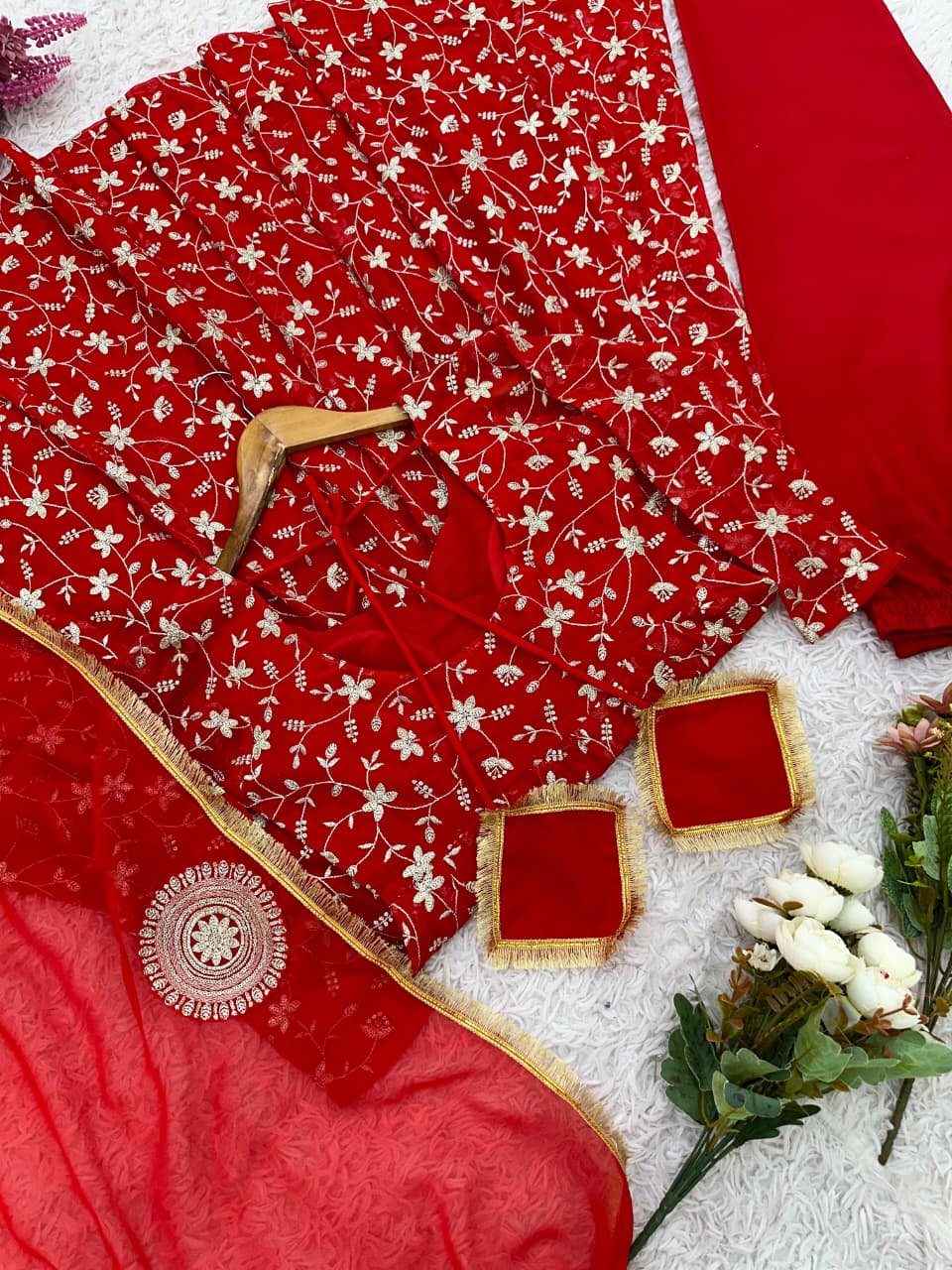 Red Sparkle Georgette Anarkali Gown Set