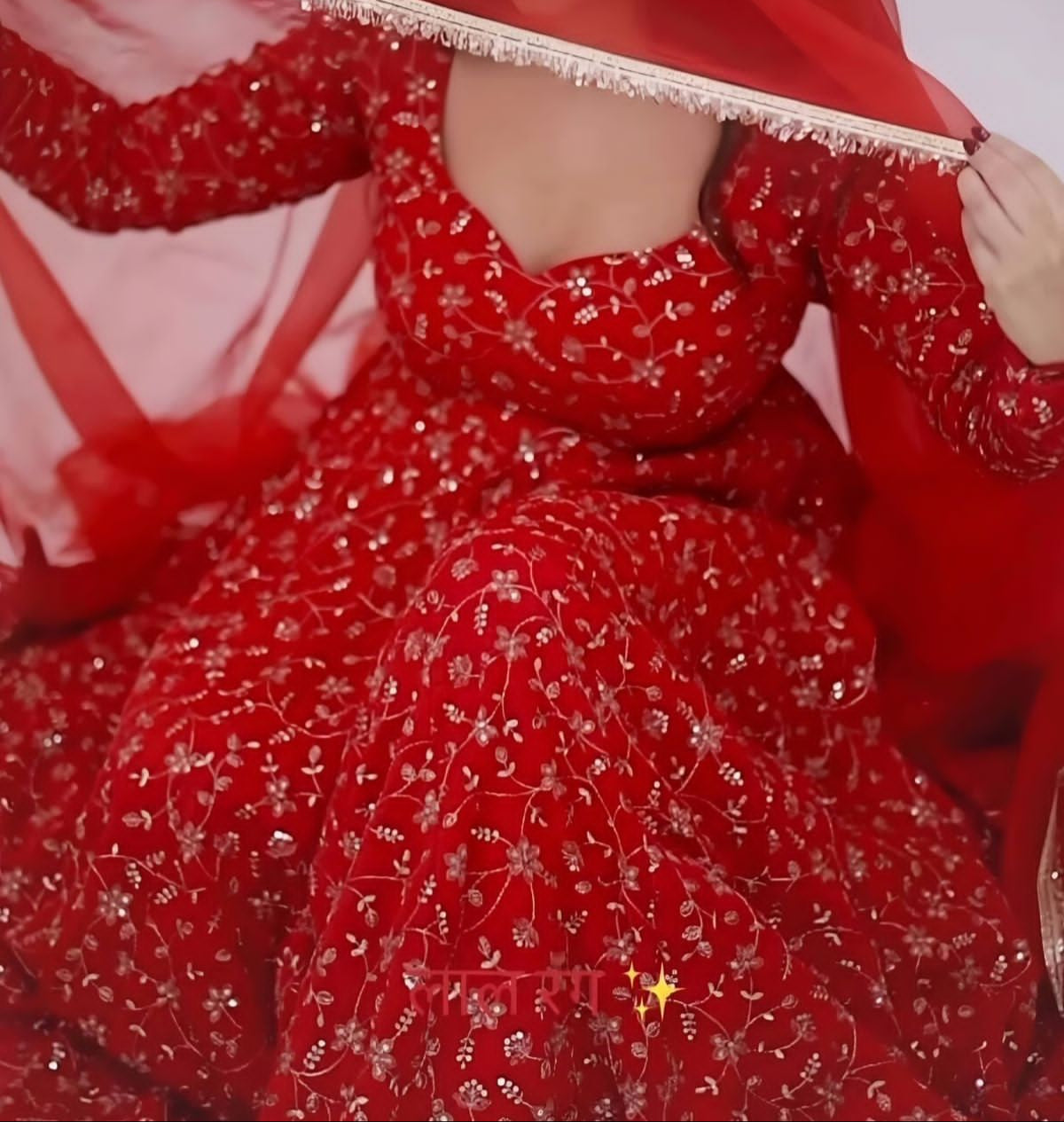 Red Sparkle Georgette Anarkali Gown Set