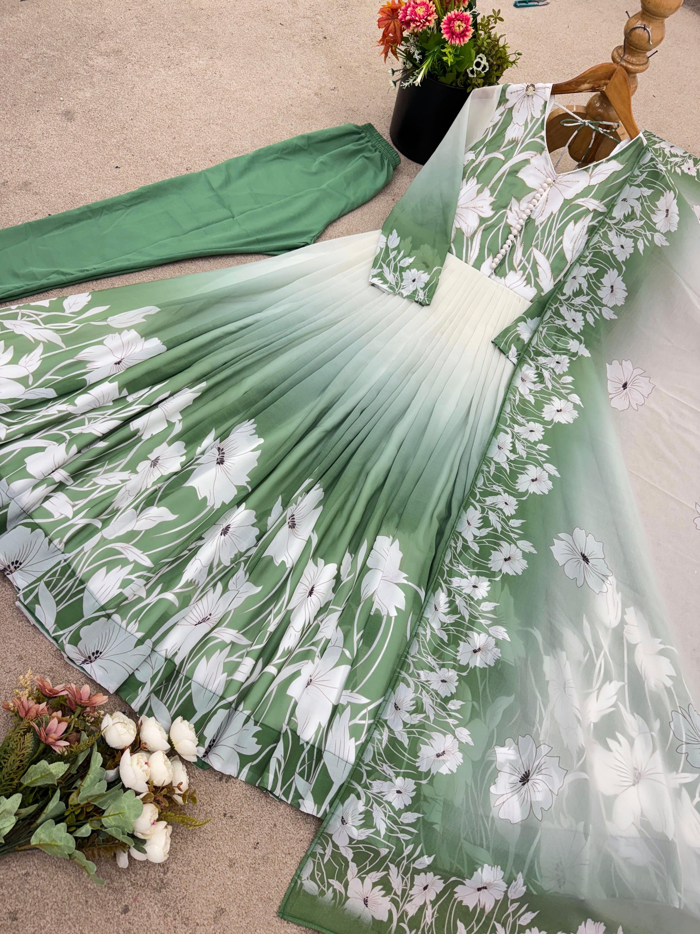 Toffee Touch Georgette Gown Set