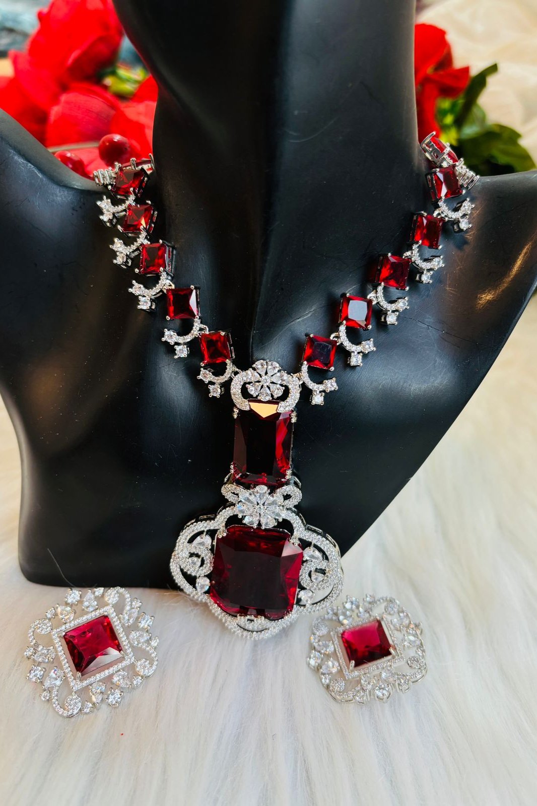 Red Love Fancy Long Necklace Set