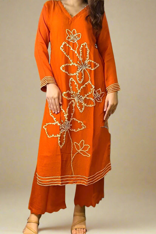 Orange Shade Rayon Kurti Set