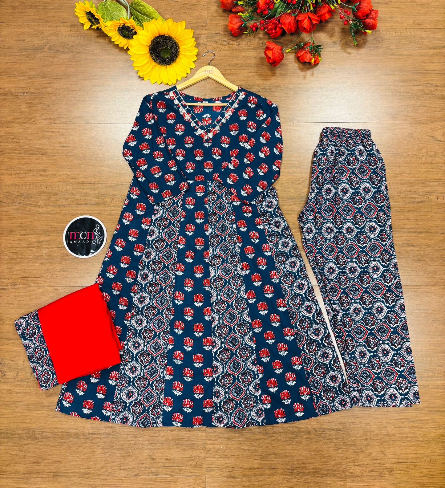 Blue Frame- Ajrakh Cotton Kurti Set