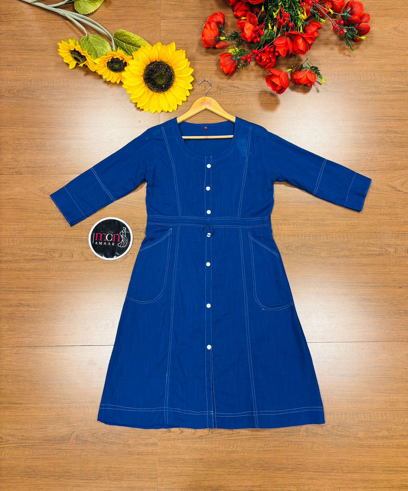 Blessed With- Cotton Dress(Blue)