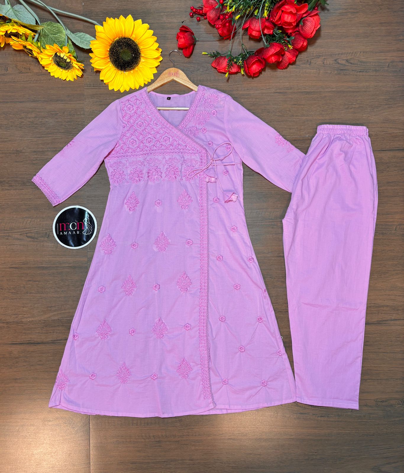 Chikankari Fun - Cotton Kurti Set(Pink)