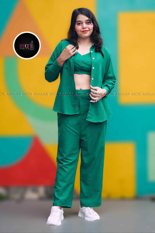 Retro Riser - Cotton Coord Set[ Top , Shirt , Pant]