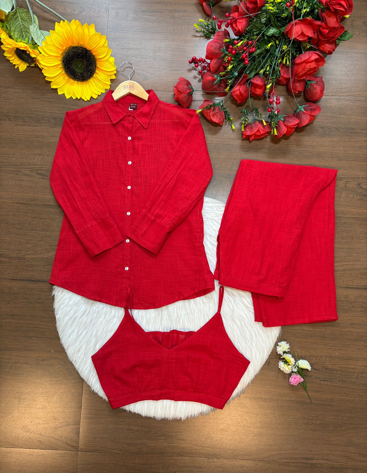 Retro Riser - Cotton Coord Set[ Top , Shirt , Pant]