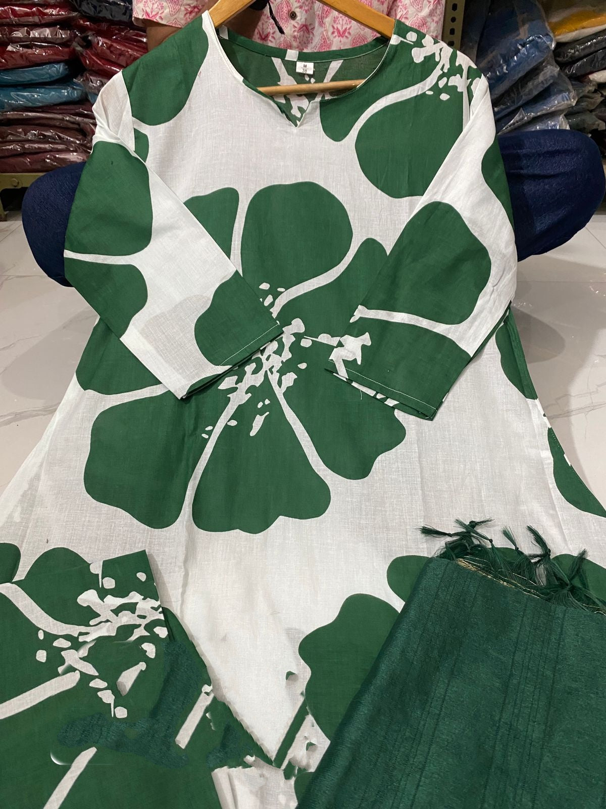 Leaf Flower Cotton Kurti Set