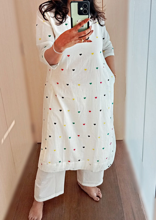 White Shine Cotton Kurti Set