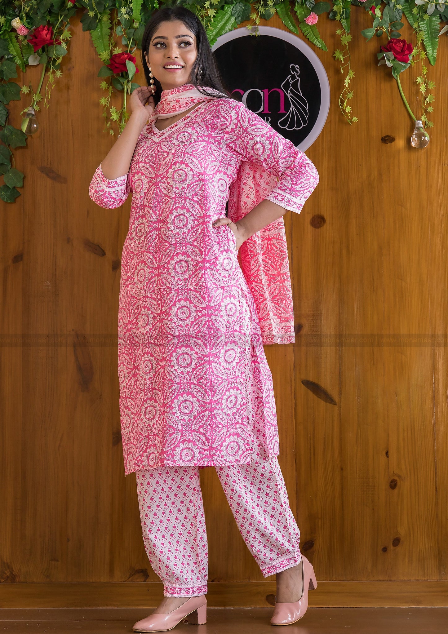 Attraction Of Pink With Cute Pockets Cotton Kurti Set