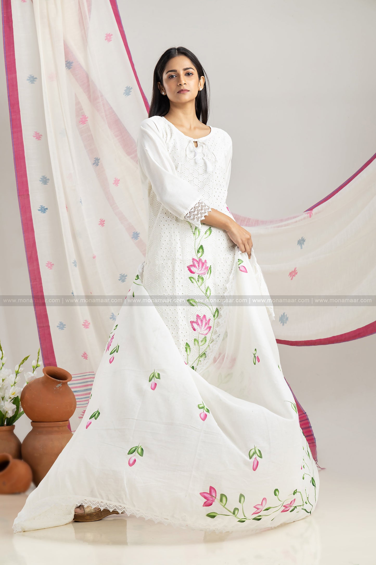 Chikankari Schiffli Kurti Set