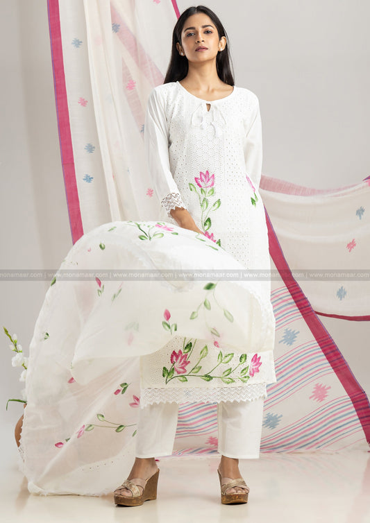 Chikankari Schiffli Kurti Set