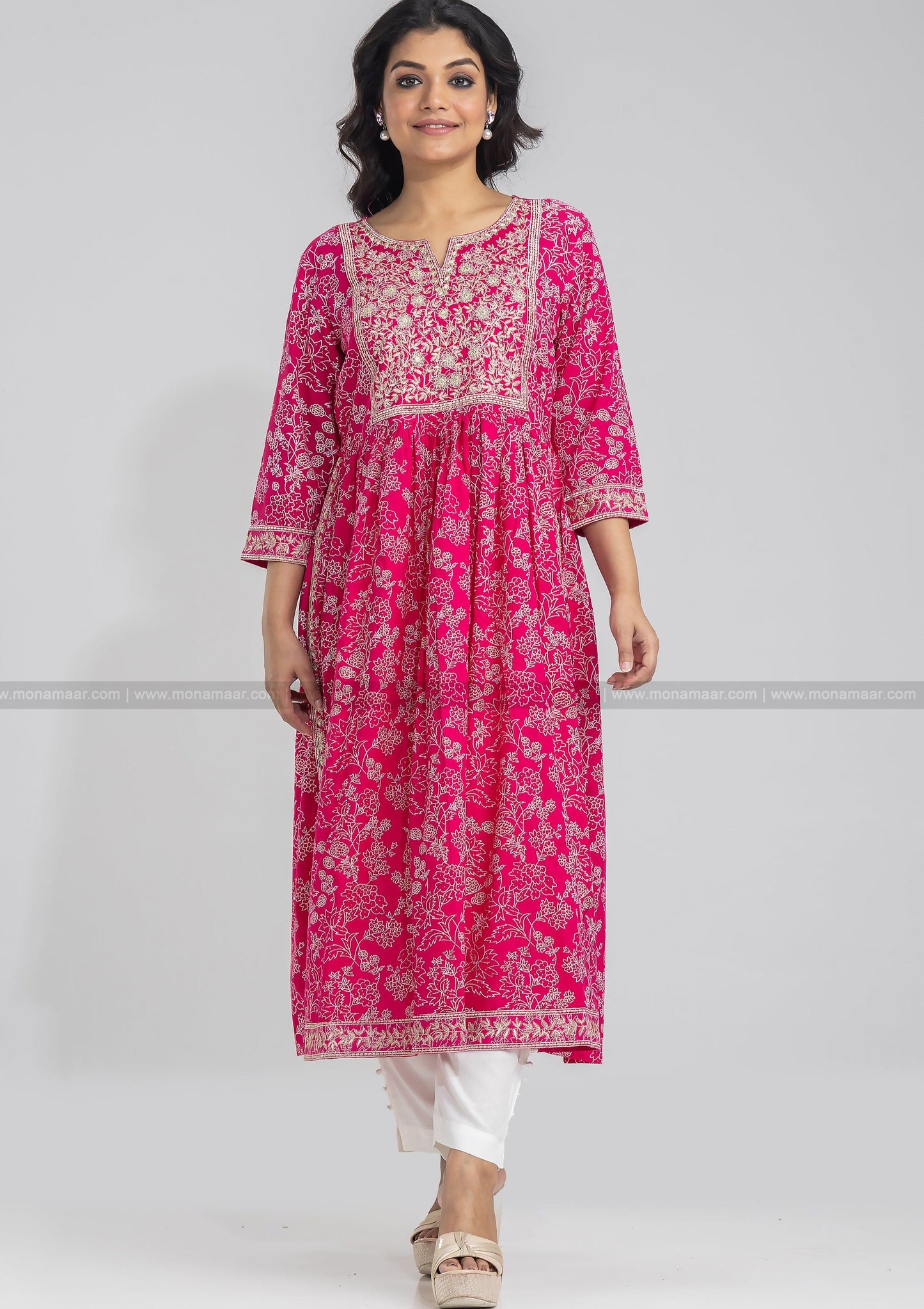 Pink Naira Cut Kurti Pant Set