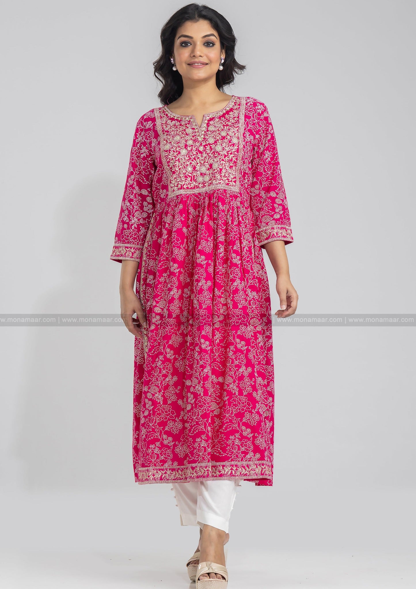 Pink Naira Cut Kurti Pant Set