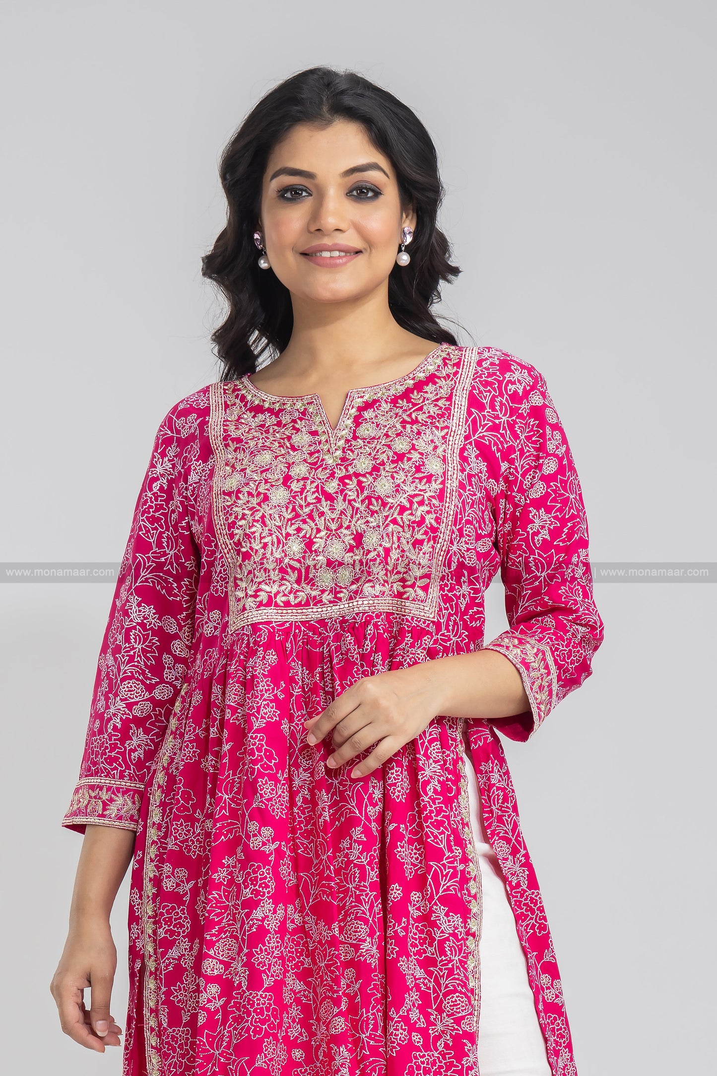 Pink Naira Cut Kurti Pant Set