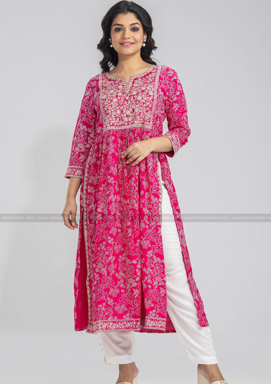 Pink Naira Cut Kurti Pant Set