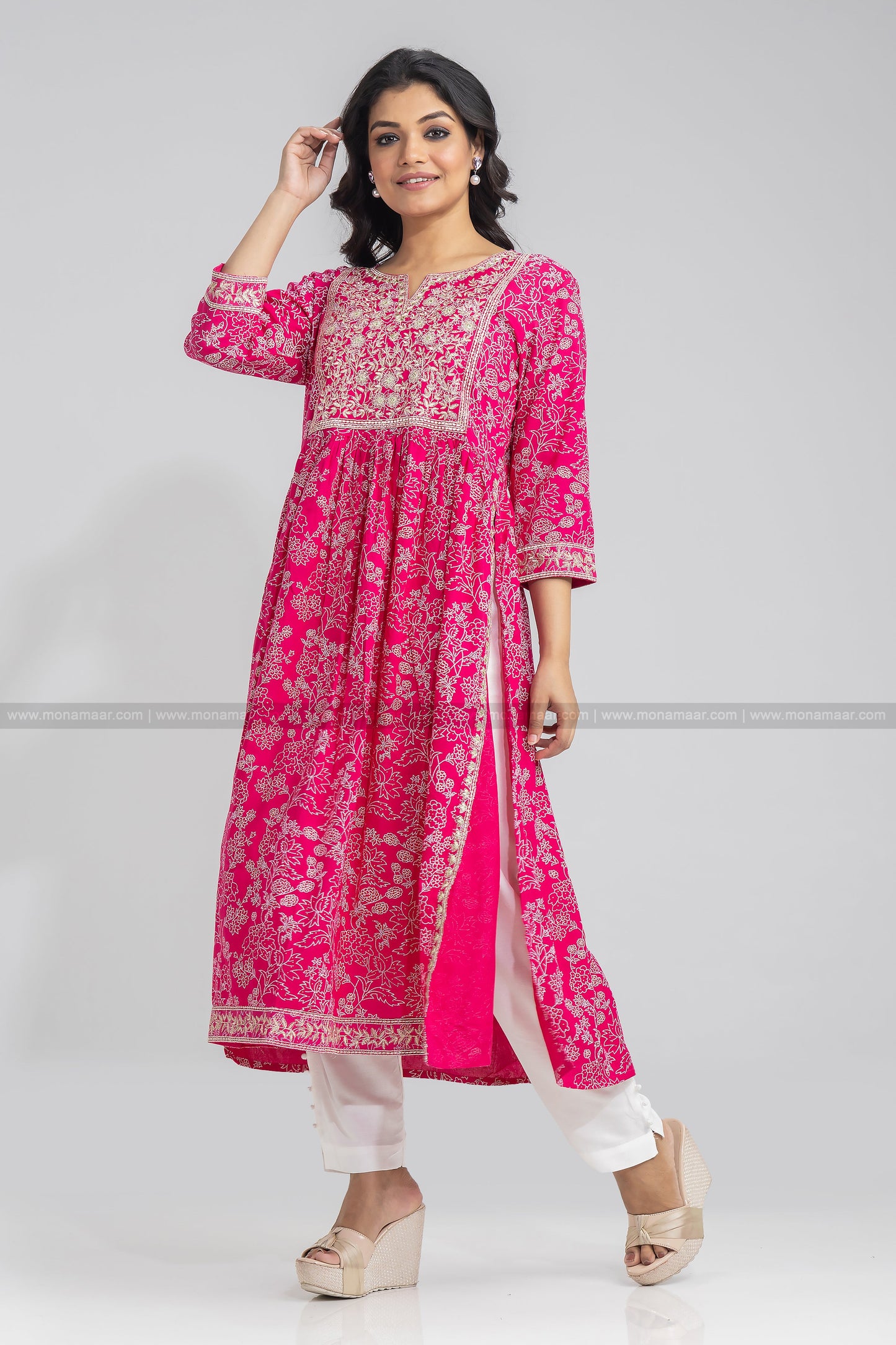 Pink Naira Cut Kurti Pant Set