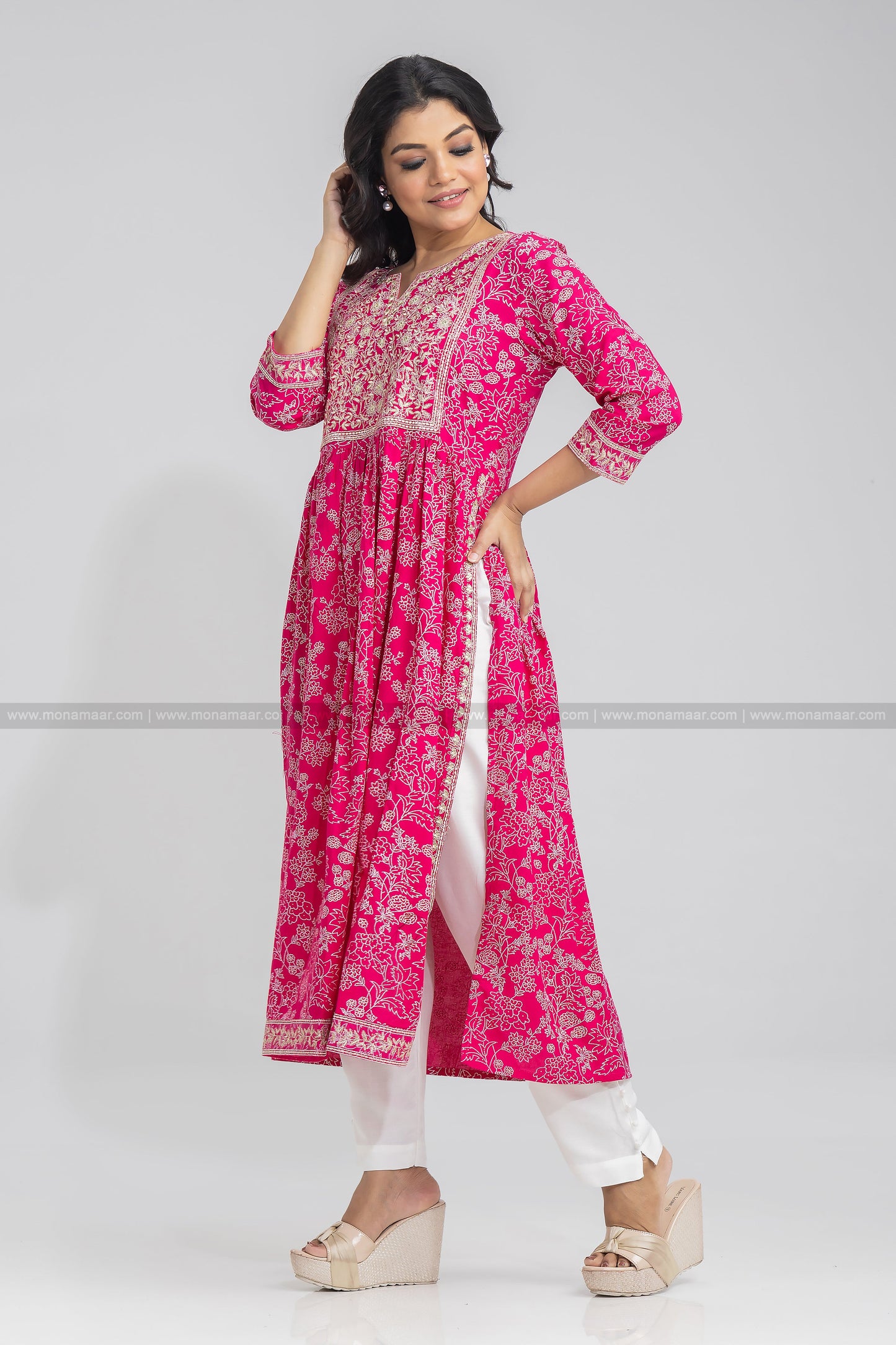 Pink Naira Cut Kurti Pant Set