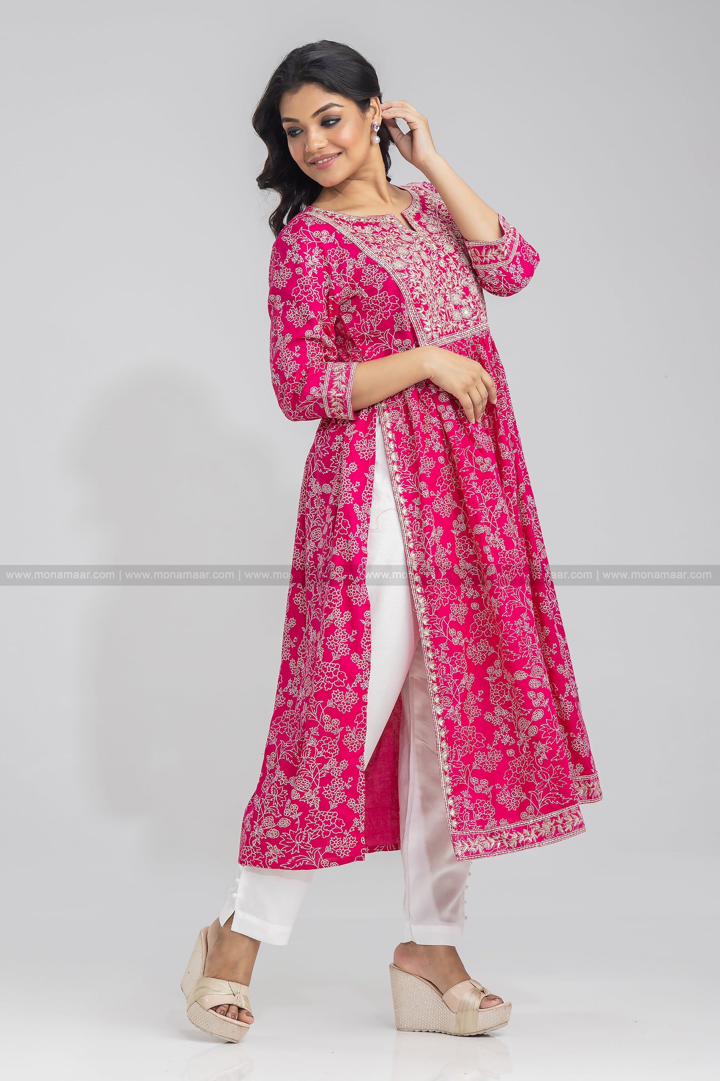 Pink Naira Cut Kurti Pant Set