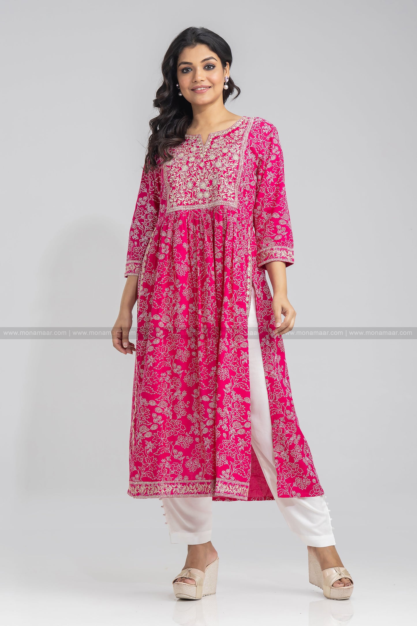 Pink Naira Cut Kurti Pant Set