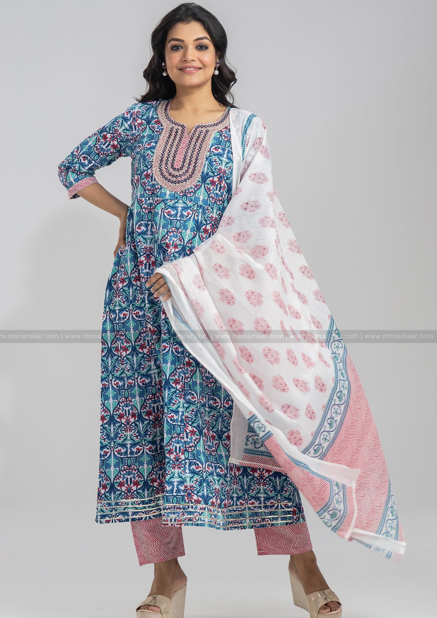 Sanganer Print Anarkali Kurti Set