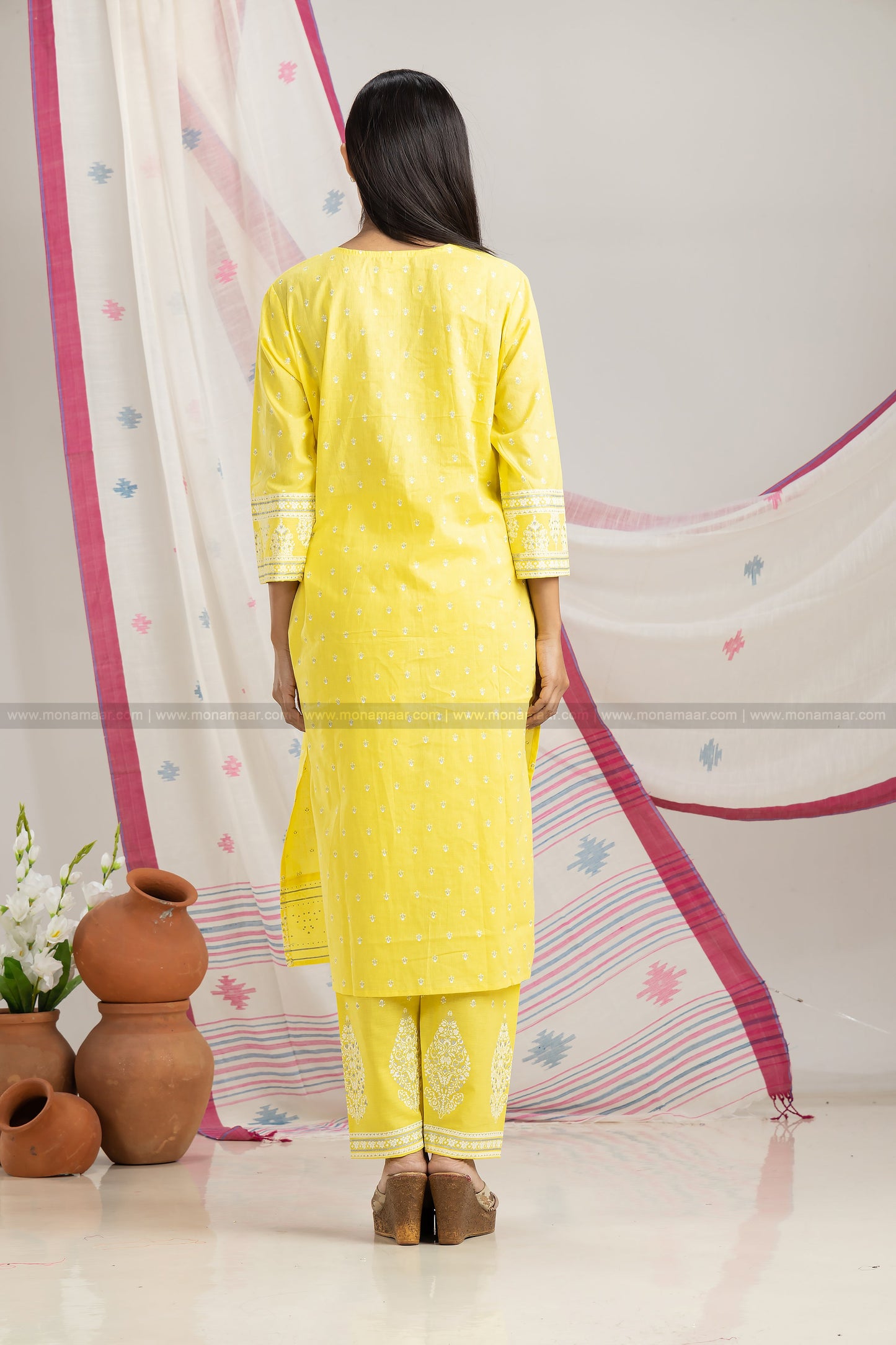 Yellow Embroidered Kurti Pant Dupatta Set