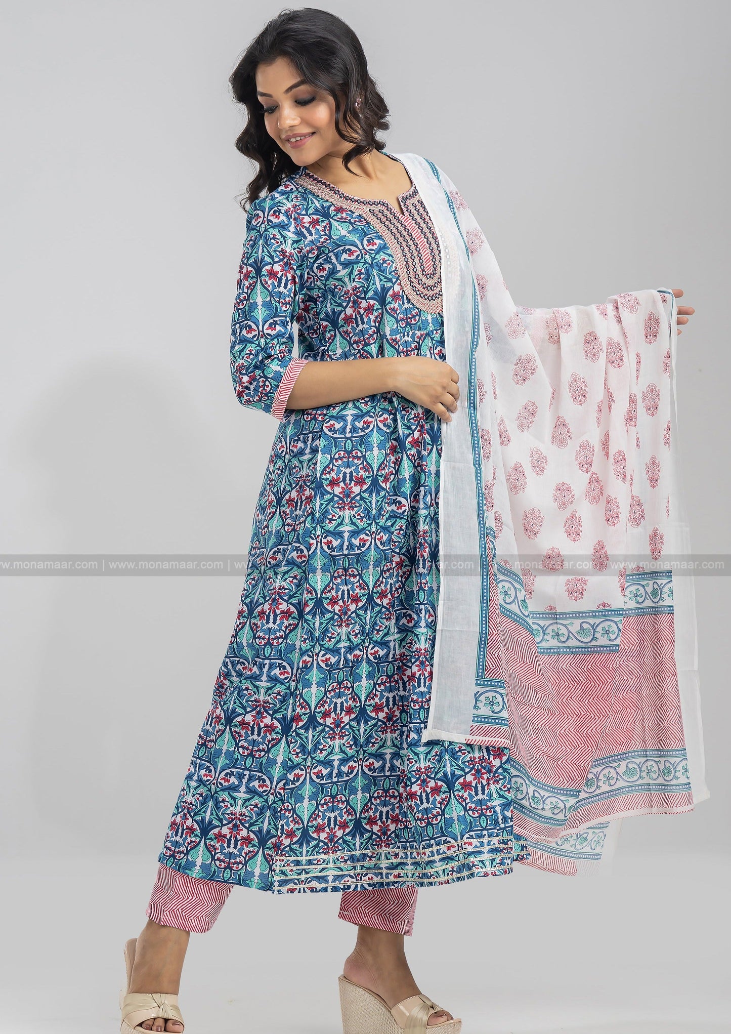 Sanganer Print Anarkali Kurti Set