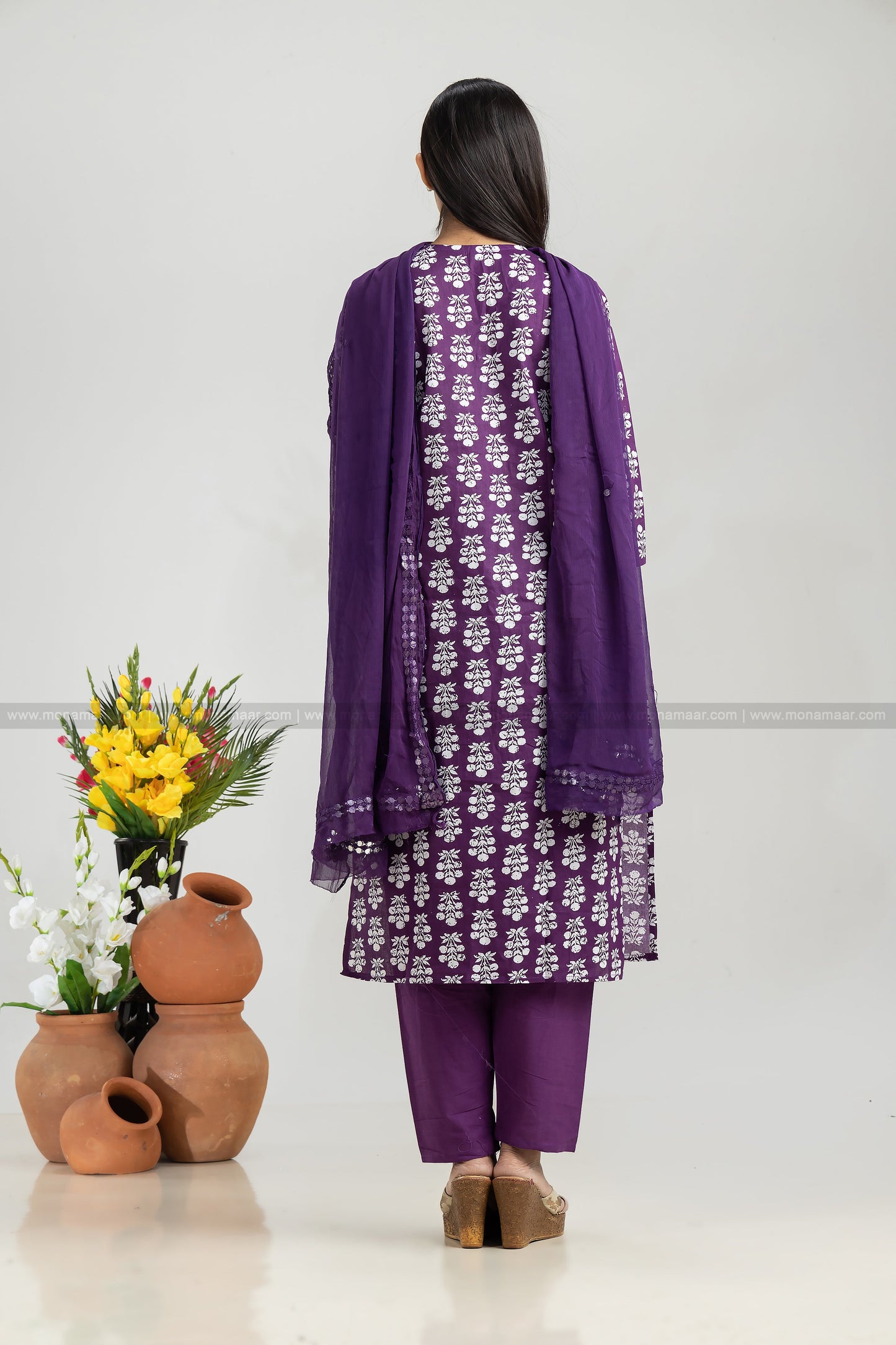 Dark Purple Kurti Pant Dupatta Set