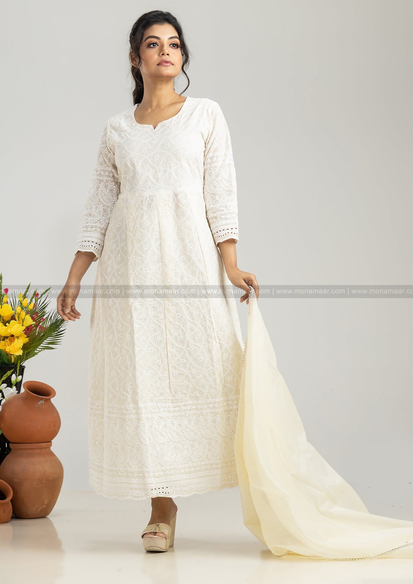 White Chikankari Kurti Set