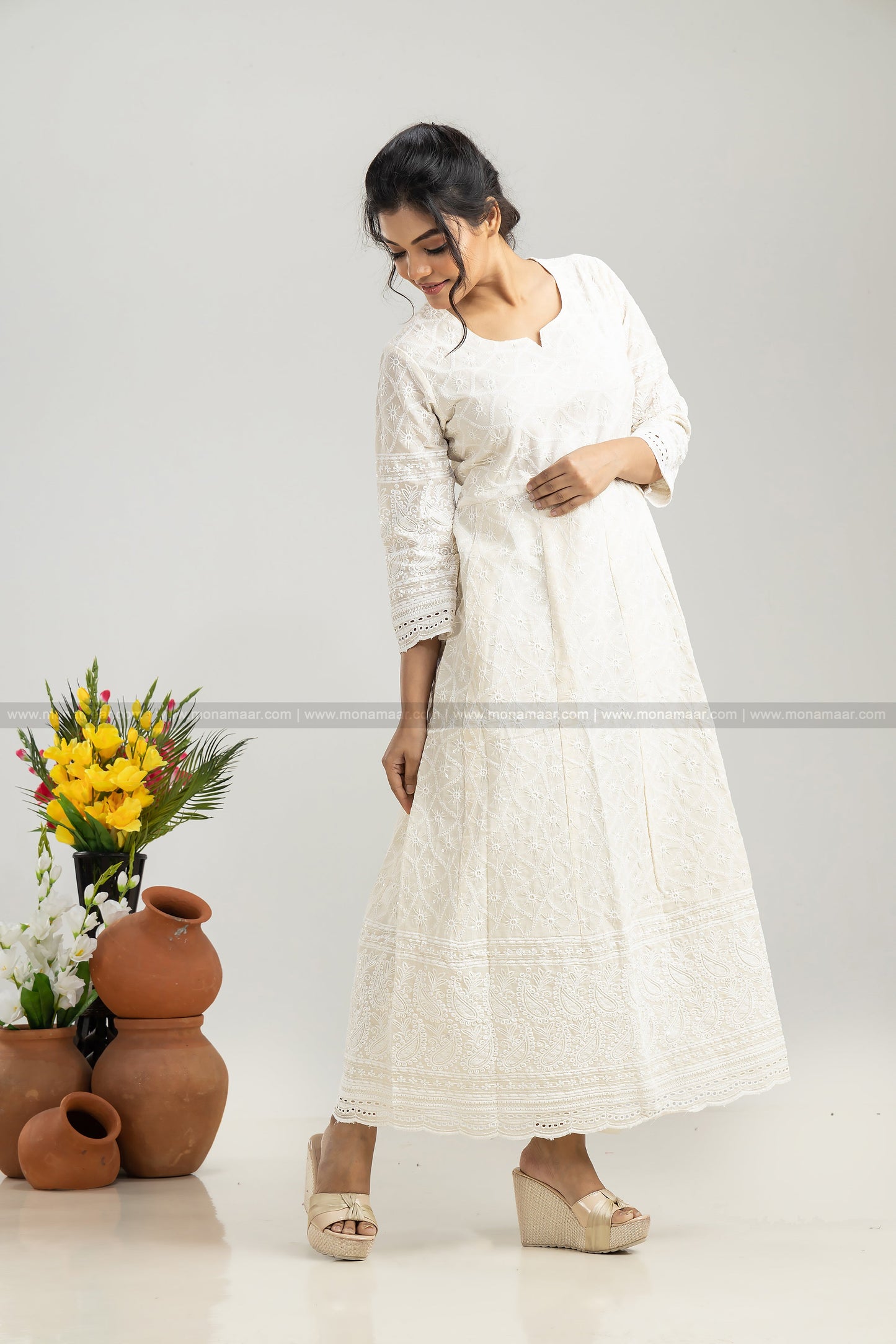 White Chikankari Kurti Set