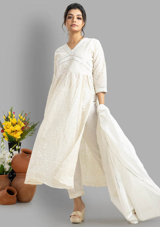 White Love Exclusive Chikankari Set