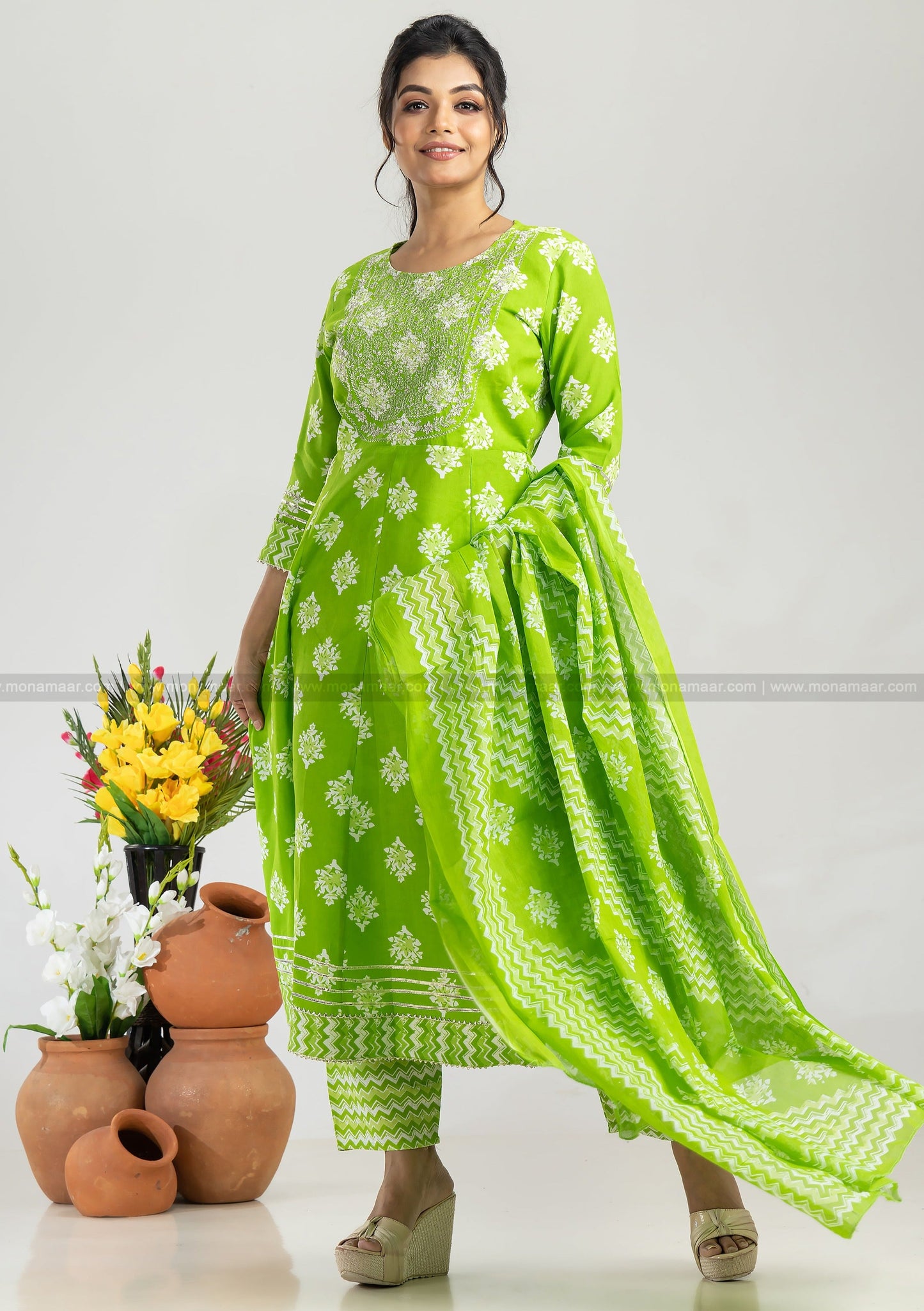 Parrot Green Kurti Set