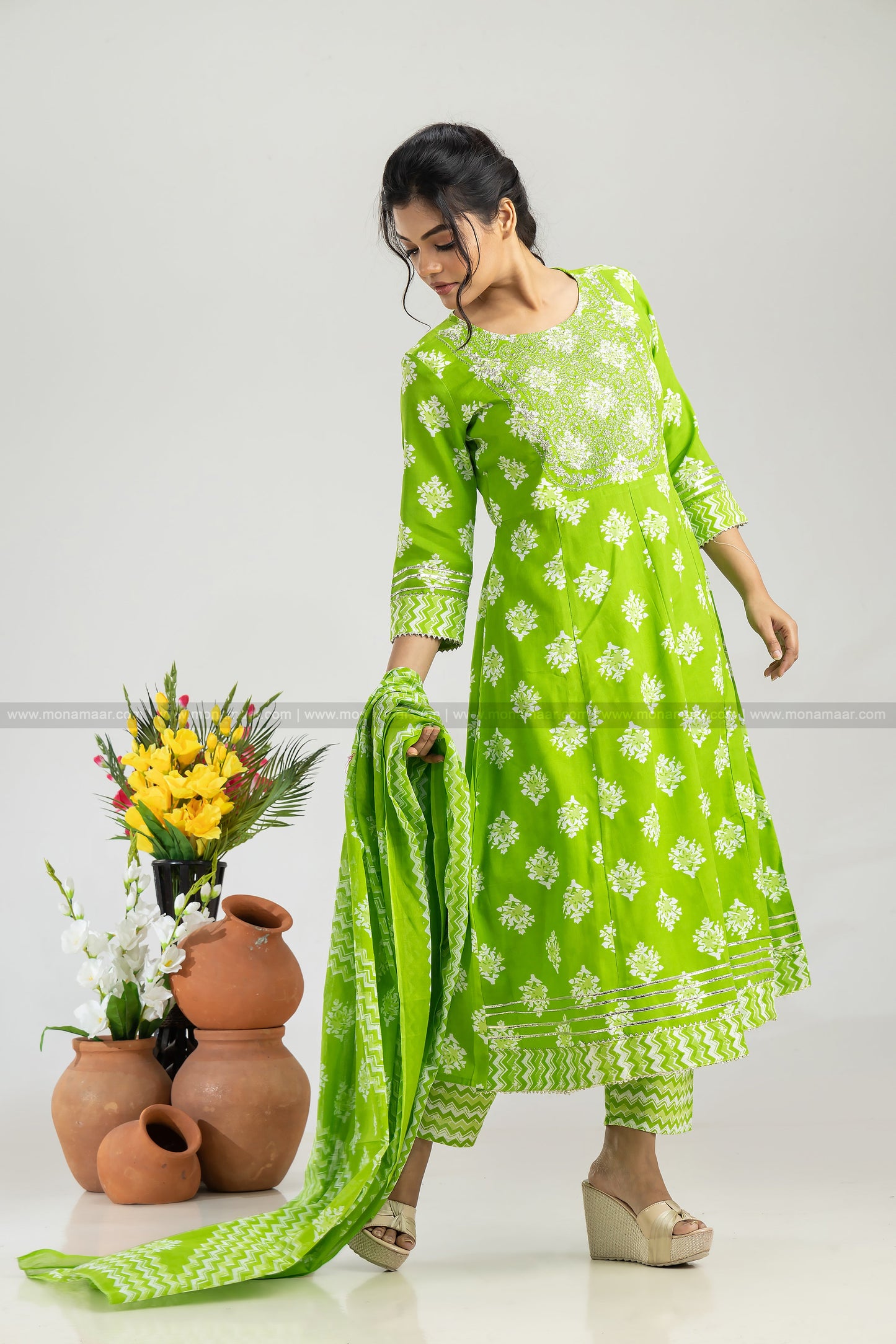 Parrot Green Kurti Set