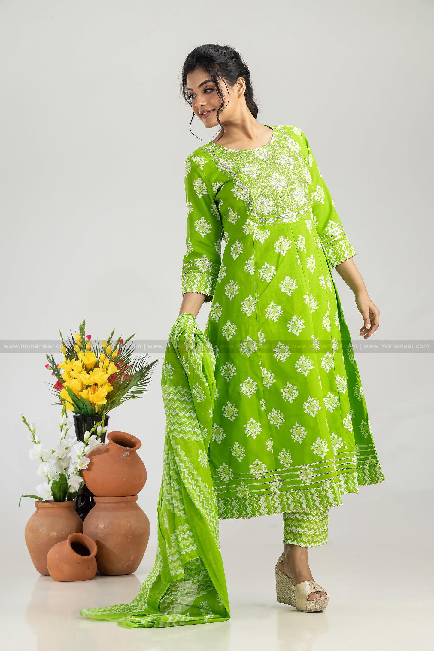 Parrot Green Kurti Set