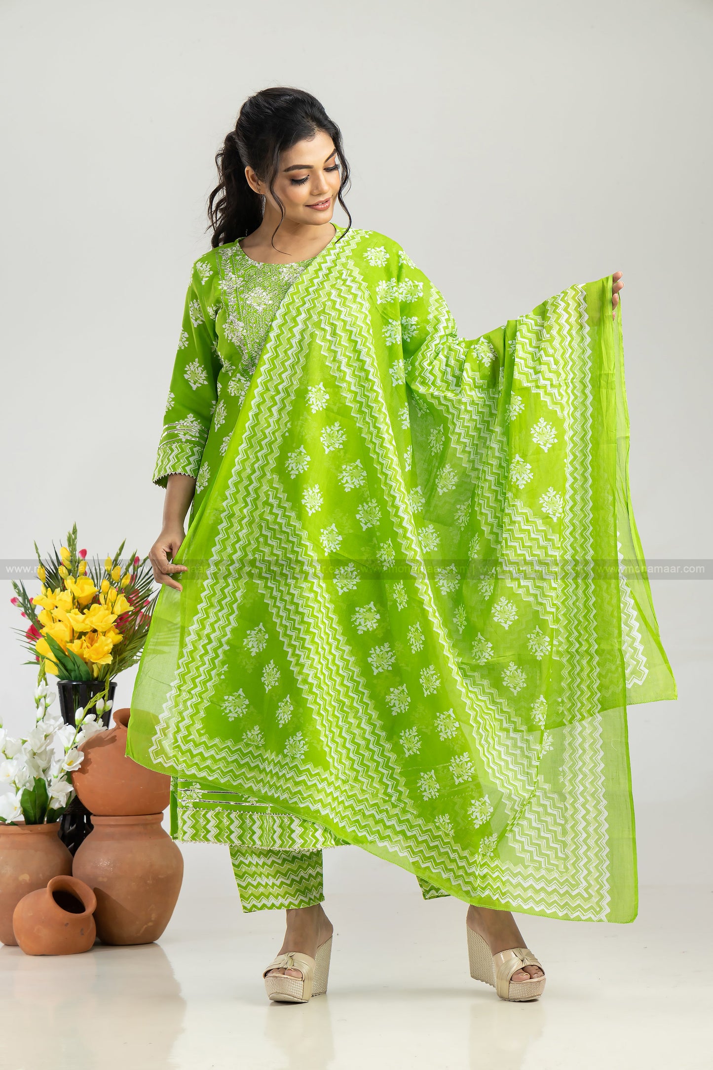 Parrot Green Kurti Set